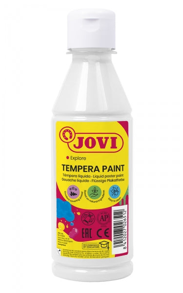 Jovi Tempera Paint Tempera Liquida 250ml - Base Agua - Lista para Usar - Alto Poder Cubriente - Secado Rapido - Excelente Fluidez - Adherencia en Multiples Superficies - Color Blanco