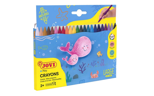 Jovi Large Easy Grip Pack de 24 Ceras Plasticas Hexagonales - Facil de Sacar Punta - No Mancha - Ide