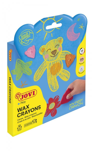 Jovi My First Crayon Estuche de 8 Ceras con Forma de Oso - Resistentes - No Manchan - Diseño Ergonom