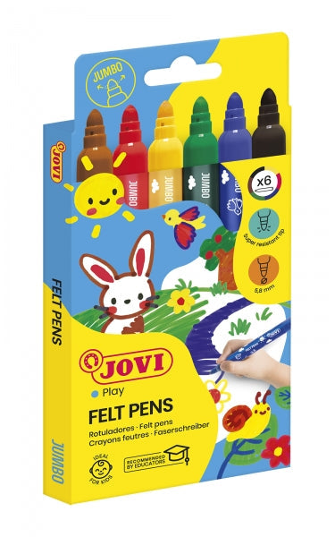 Jovi Felt Pens Estuche de 6 Rotuladores Jumbo - Tinta de Gran Fijacion - Punta Resistente - Grip Erg