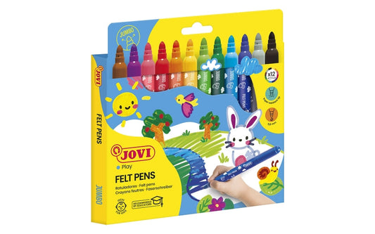 Jovi Felt Pens Estuche de 12 Rotuladores Jumbo - Tinta de Gran Fijacion - Punta de 3mm - Capuchon de