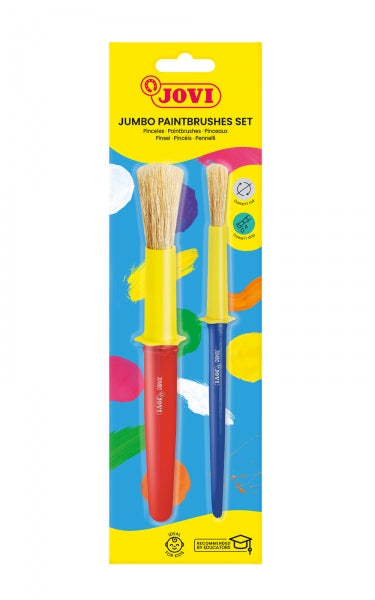 Jovi Jumbo Paint Brushes Pack 1 Pincel Mediano + 1 Pincel Grueso - Pelo Natural - Mango de Plastico