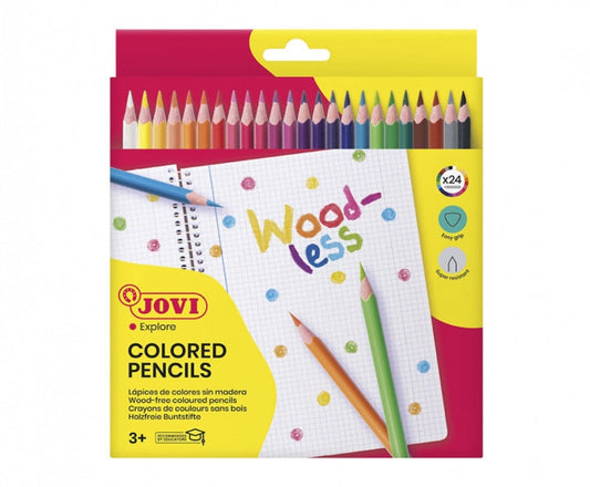 Jovi Woodless Pack de 24 Lapices de Colores - Forma Triangular - Minas Resistentes - Sin Madera - Co