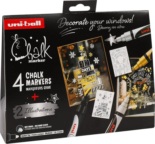 Uni-ball Chalk Colores Escandinavos Pack de 4 Marcadores de Tiza Liquida + Posters - Punta Conica 1.