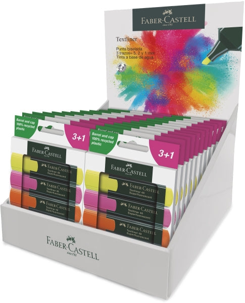 Faber-Castell Textliner 48 Expositor con 22 Packs de 4 Marcadores Fluorescentes - Punta Biselada - T