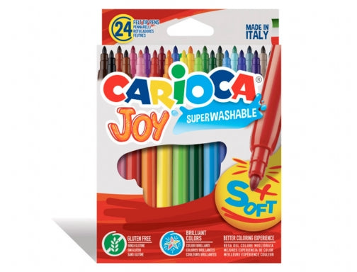 Carioca Joy Pack de 24 Rotuladores - Tinta Superlavable - Punta Fina 2.8mm - Punta Bloqueada - Tapa
