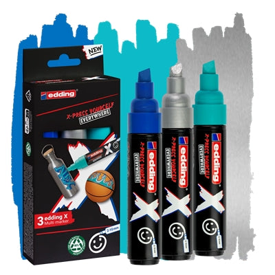 Edding X 6900 Oceano Pack de 3 Rotuladores Multisuperficie Permanentes de Tinta Opaca - Punta Bisela