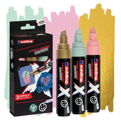 Edding X 6900 Pastel Pack de 3 Rotuladores Multisuperficie Permanentes de Tinta Opaca - Punta Bisela