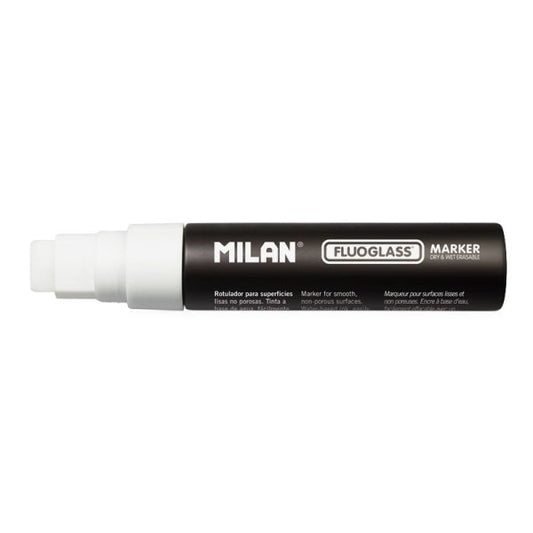 Milan Fluoglass Rotulador para Superficies Lisas - Punta Plana - Trazo de 8 a 15mm - Tinta al Agua -