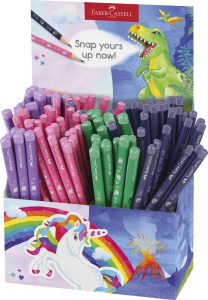 Faber-Castell Expositor de 120 Lapices de Grafito HB - Diseños con Motivos de Dinosaurios y Unicorni