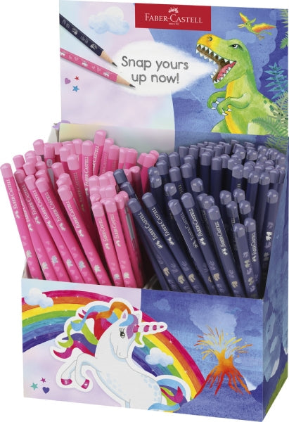 Faber-Castell Expositor de 144 Lapices de Grafito HB - Diseños con Motivos de Dinosaurios y Unicorni
