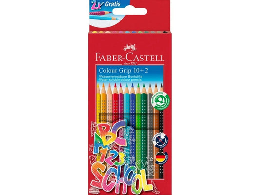 Faber-Castell Colour Grip Pack 10+2 Lapices de Colores Triangulares con Grip de Agarre - Con Espacio