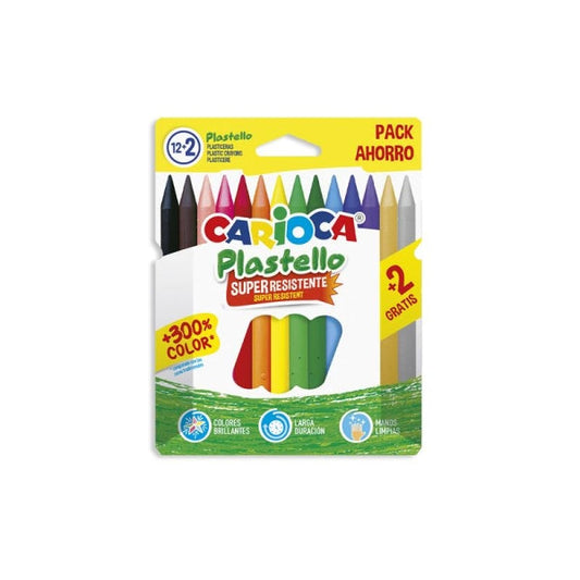 Carioca Plastello Pack de 12+2 Plasticeras  - Extra Limpias - No Dejan Color en las Manos - Faciles