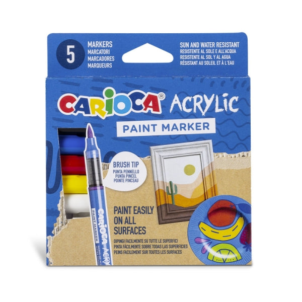 Carioca Acrylic Pack de 5 Marcadores de Pintura Acrilica - Punta Pincel - Tinta a Base de Agua - Alt