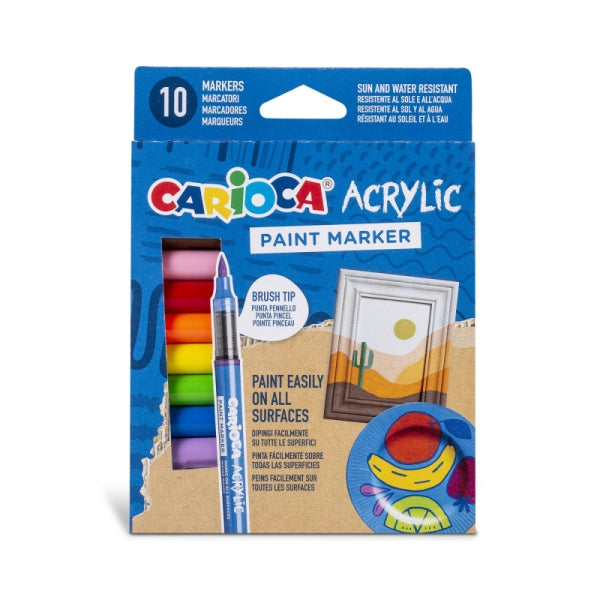 Carioca Acrylic Pack de 10 Marcadores de Pintura Acrilica - Punta Pincel - Tinta a Base de Agua - Al