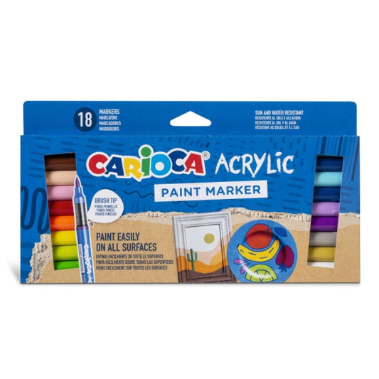 Carioca Acrylic Pack de 18 Marcadores de Pintura Acrilica - Punta Pincel - Tinta a Base de Agua - Al