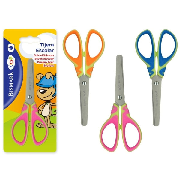 Bismark Kids Basic Tijera Escolar - Mangos en Plastico - Punta Roma - 3 Diseños Surtidos - Cantidad: 24