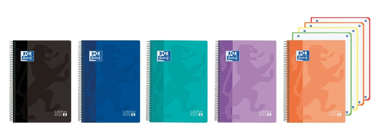 Oxford Europeanbook 4 Cuaderno A5+ Cuadriculado 5x5mm 120 Hojas 90gr - Tapa Superresistente - 4 Bandas de Color - Colores Vivos Surtidos - Cantidad: 5