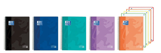 Oxford Europeanbook 4 Cuaderno A5+ Cuadriculado 5x5mm 120 Hojas 90gr - Tapa Superresistente - 4 Bandas de Color - Colores Vivos Surtidos - Cantidad: 5