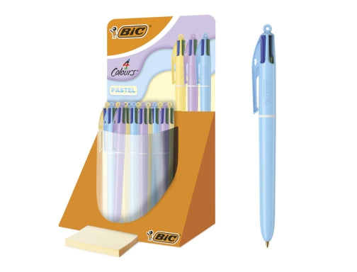 Bic 4 Colours Pastel Expositor con 30 Boligrafos de Bola Retractil - Punta Media de 1.0mm - Tinta co