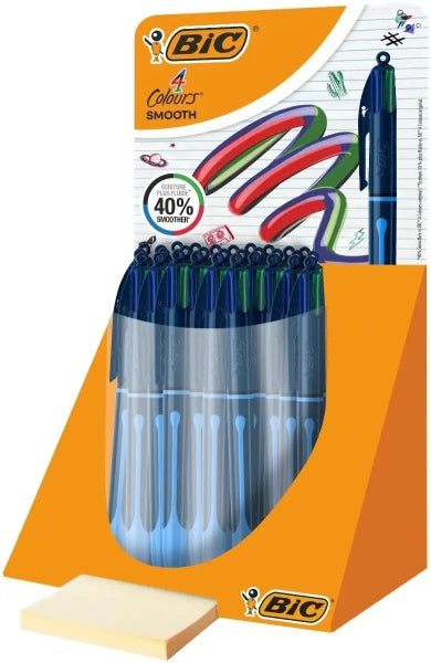 Bic 4 Colours Smooth Drop Expositor de 30 Boligrafos de Bola Retractil - Punta Media de 1.0mm - Escr