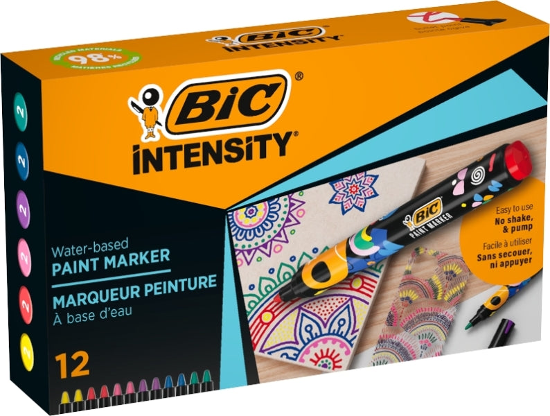 Bic Intensity Pack de 12 Marcadores de Pintura - Punta Media - Tinta con Base de Agua - 98% de Mater