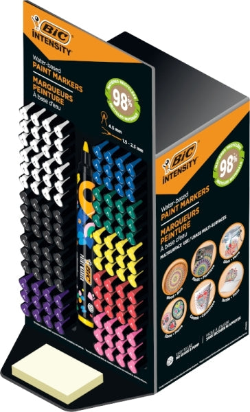 Bic Intensity Expositor de 120 Marcadores de Pintura - Punta Media - Tinta con Base de Agua - 98% de