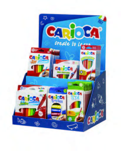 Carioca Expositor Core Incluye 8 Joy Box 12uds, 12 Supercolor Pencils Box 12uds, 6 Tempera Tubes 12m