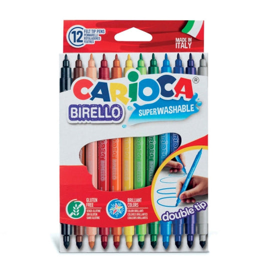 Carioca Birello Pack de 12 Rotuladores - Doble Punta Fina y Media - Tinta Superlavable No Toxica - L