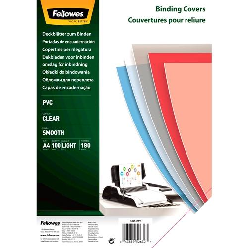 FELLOWES PORTADAS ENCUADERNACIÓN A4 PVC 180 MICRAS TRANSPARENTE PACK 100 UD
