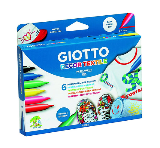 GIOTTO ROTULADORES DECOR TEXTIL PERMANENTES COLORES SURTIDOS ESTUCHE 6 UD