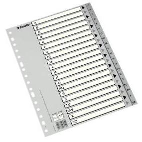 ESSELTE ABECEDARIO SEPARADOR MULTITALADRO POLIPROPILENO A4 GRIS CON CARÁTULA ÍNDICE CARTÓN BLANCO / NEGRO