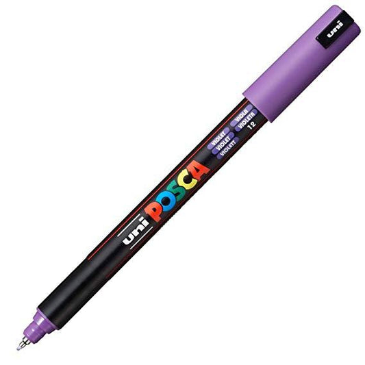 Posca PC-1MR Marcador de Pintura - Punta Roller 0.7mm - Tinta Base al Agua - No Permanente - Resistente a la Luz - Ideal para Carteleria y Decoracion - Color Violeta