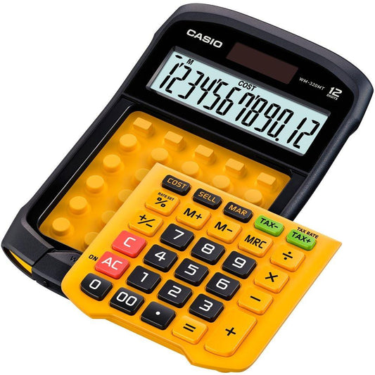 CASIO CALCULADORA DE SOBREMESA AMARILLO Y NEGRO 12 DÍGITOS RESISTENTE AL AGUA Y AL POLVO WM-320MT