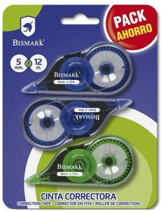 BISMARK CINTA CORRECTORA 5MMX12M PACK AHORRO BLISTER 3 UNIDADES