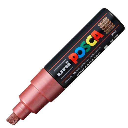 Posca PC-8K Marcador de Pintura - Punta Biselada Acrilica 8mm - Tinta Base al Agua - No Permanente - Resistente a la Luz - Ideal para Carteleria y Decoracion - Color Rojo Metálico
