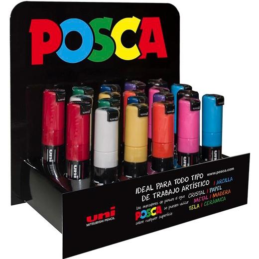 Posca PC-8K Expositor de 20 Marcadores de Pintura - Punta Biselada Acrilica 8mm - No Permanente - Ideal para Carteleria y Decoracion - Colores Surtidos
