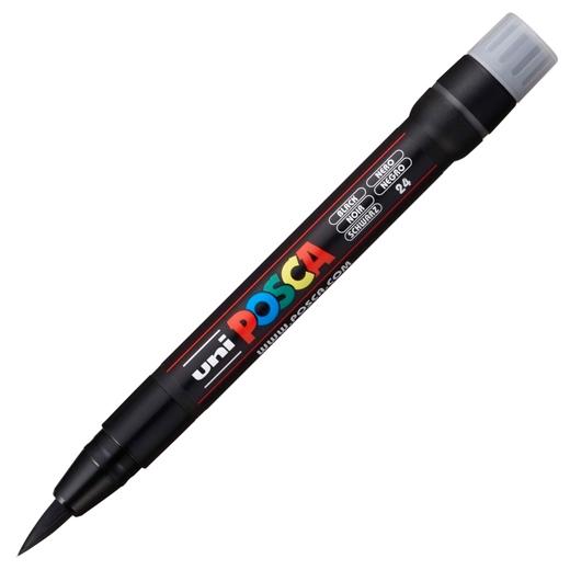 Posca PCF-350 Marcador de Pintura - Punta Acrilica Estilo Pincel - Tinta Pigmentada Base al Agua - Resistente a la Luz - No Permanente - Inodoro - Ideal para Carteleria y Decoracion - Color Negro