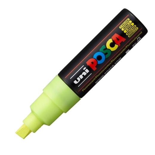 Posca PC-8K Marcador de Pintura - Punta Biselada Acrilica 8mm - Tinta Base al Agua - No Permanente - Resistente a la Luz - Ideal para Carteleria y Decoracion - Color Amarillo