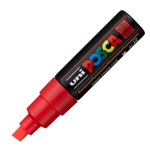 Posca PC-8K Marcador de Pintura - Punta Biselada Acrilica 8mm - Tinta Base al Agua - No Permanente - Resistente a la Luz - Ideal para Carteleria y Decoracion - Color Rojo