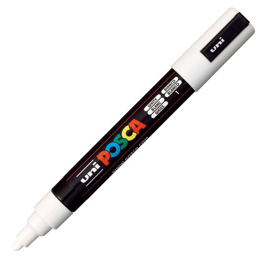 Posca PC-5M Marcador de Pintura - Punta de Bala 1.8-2.5mm - Tinta Base al Agua - Resistente a la Luz - Color Blanco