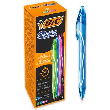 BIC CAJA BOLÍGRAFOS TINTA DE GEL RETRÁCTIL GEL-OCITY QUICK DRY 4 COLORES SURTIDOS -12U-