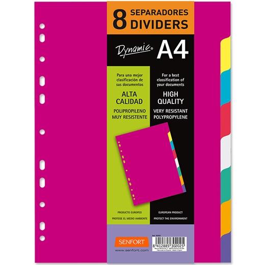 SENFORT JUEGO 8 SEPARADORES A4 PP RÍGIDO DYNAMIC C/SURTIDOS
