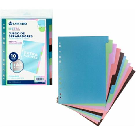 CARCHIVO SEPARADORES 10 POSICIONES A4 PP EXTRA FUERTE COLORES METAL