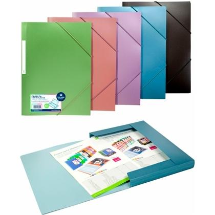 CARCHIVO CARPETA METAL TRES SOLAPAS GOMAS A4 POLIPROPILENO AZUL METALIZADO