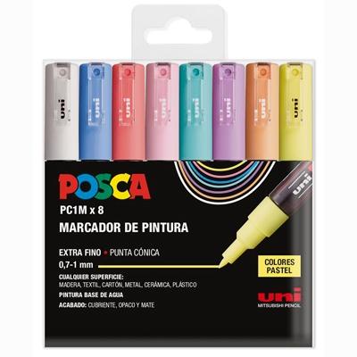 Posca PC1M Pack de 8 Marcadores de Pintura - Punta Conica 0.7mm - Tinta Base al Agua - No Permanente - Resistente a la Luz - Inodoro - Ideal para Carteleria y Decoracion - Colores Surtidos	Pastel