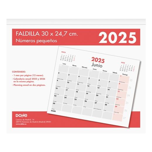 DOHE CALENDARIO SOBREMESA/FALDILLA 30X24,7CM NÚMEROS PEQUEÑOS 2025