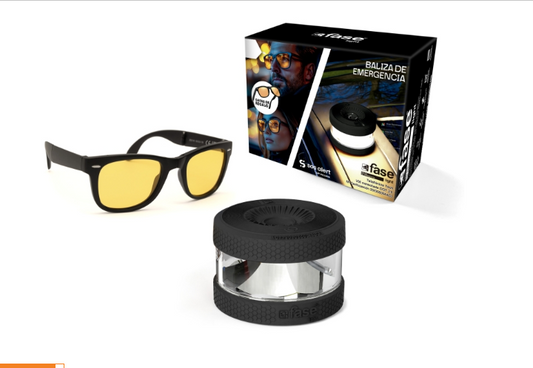 Baliza de Señalizacion de Emergencia V16 Conectada con DGT + Gafas Conduccion Nocturna - Proteccion IP54 - Datos hasta Junio 2038 - Color Negro